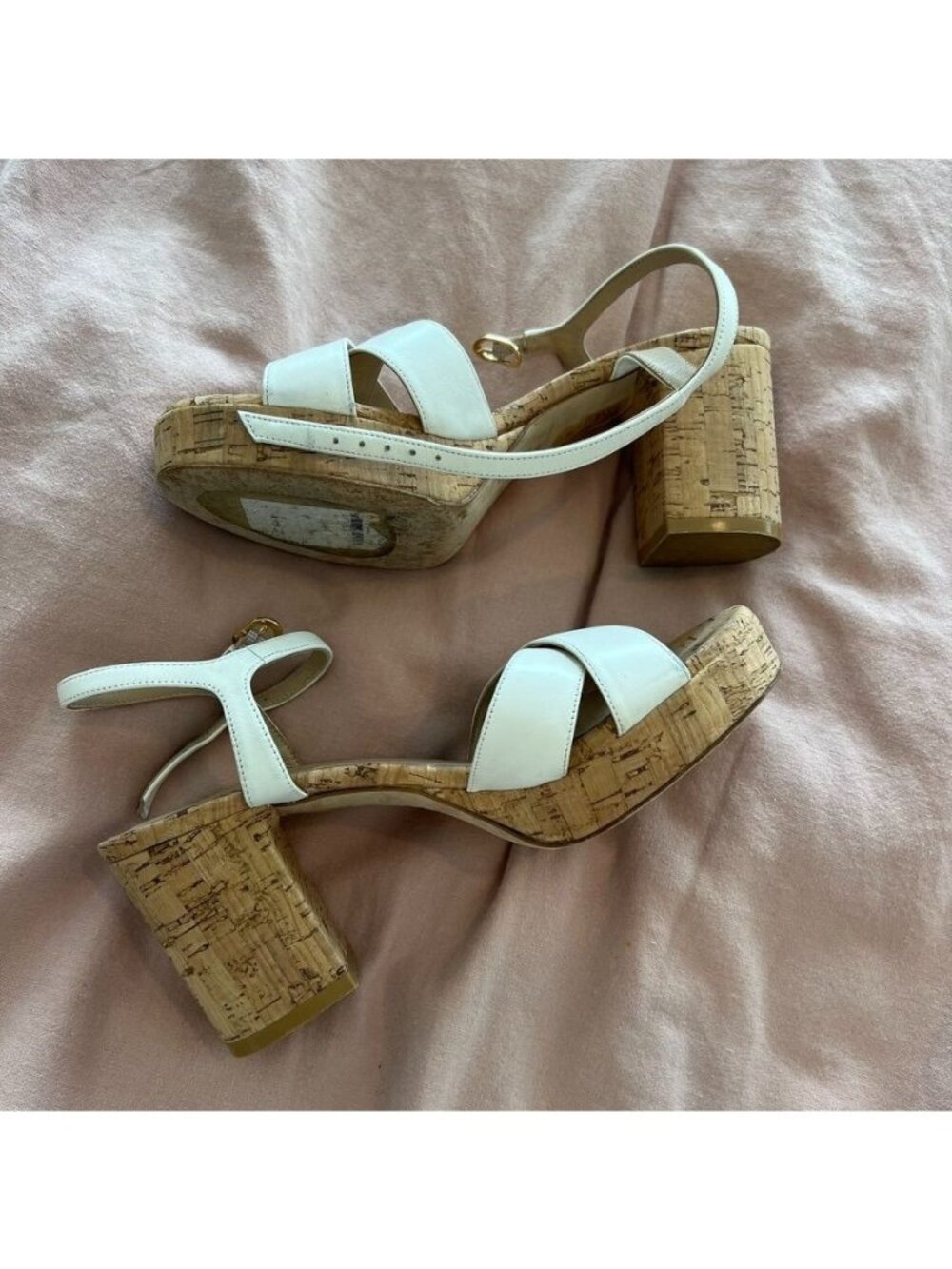 Stuart Weitzman White Dayna Platform Chunky Heel Sandals Size 6